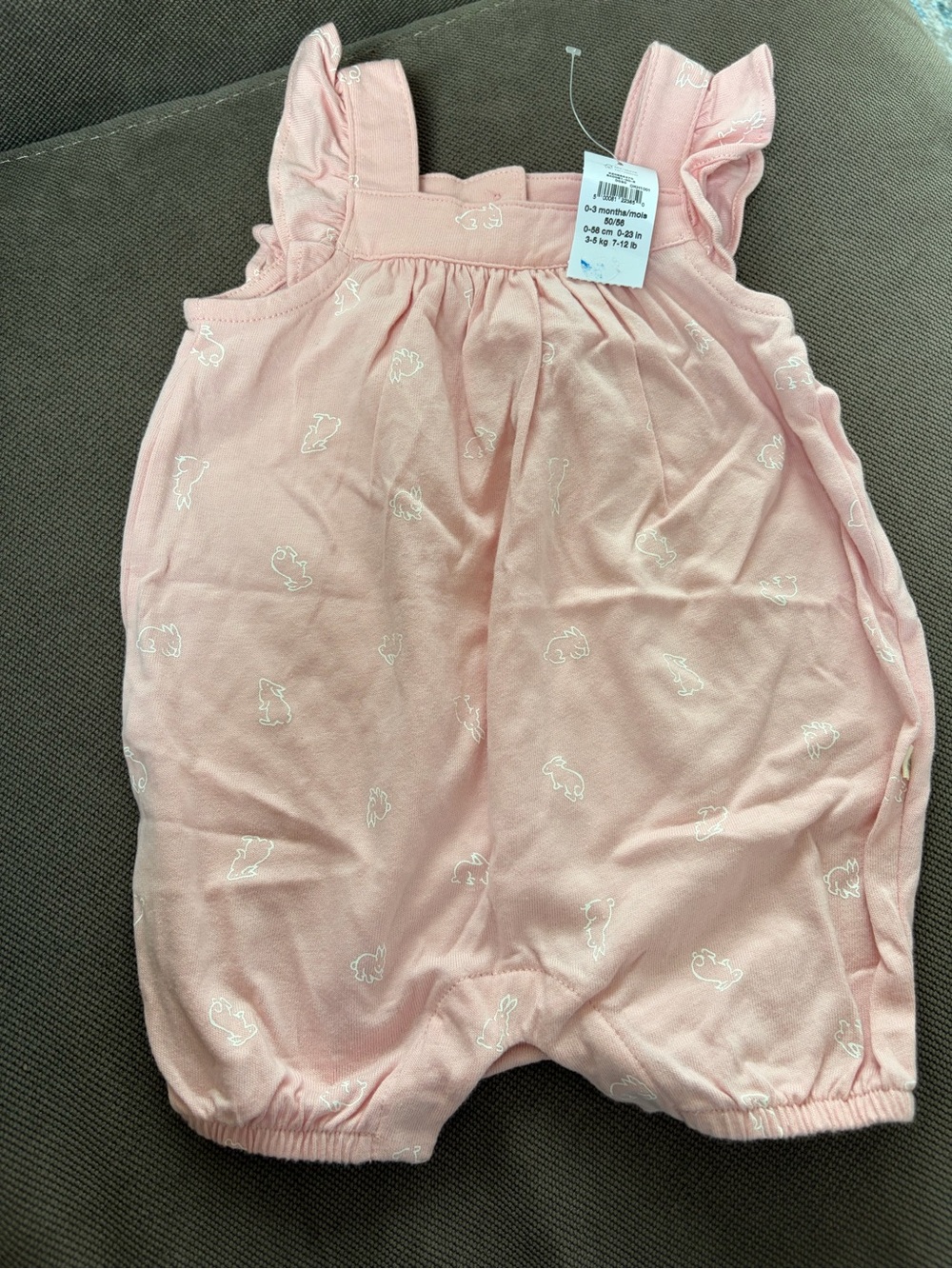 GAP Pink Sleeveless Baby Romper with White Animal Prints
